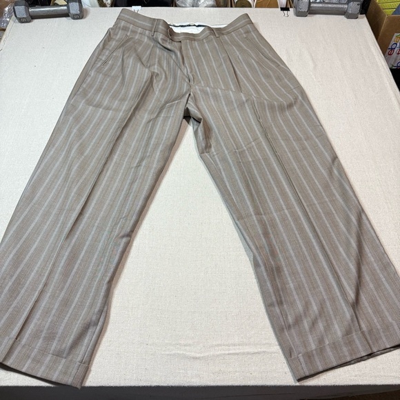 Vintage EJ Samuel 2 Piece Suit + Handkerchief Brown Striped Blazer 46R Pant 40R - Picture 10 of 15